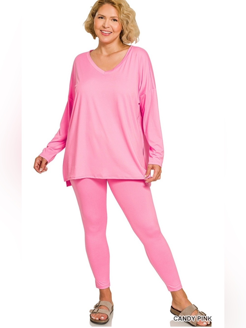 NEW!Plus Size Candy Pink brushed soft microfiber loungewear set Size 2X